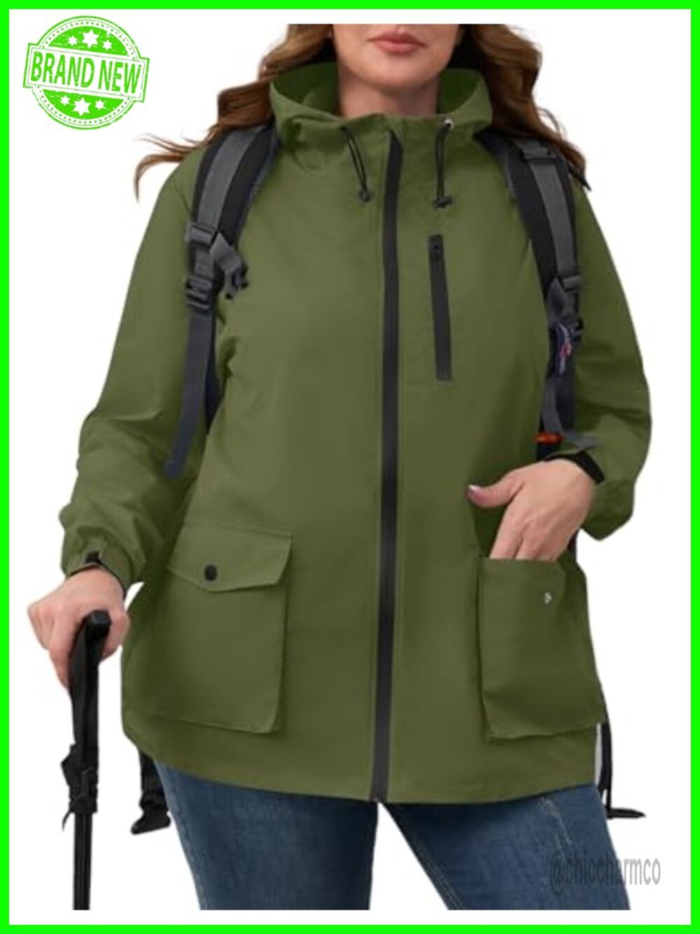Women's Packable Waterproof Rain Jacket Hooded Windbreaker